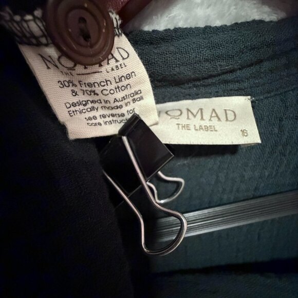 Nomad The Label Midi Dress Womens 16 Valentina Linen Blend Charcoal Button-Down - Picture 7 of 10